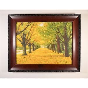 Lush Autumn Trees Real Oil Painting From Spain‎ 19"x 15" Dark Wood Frame VTG